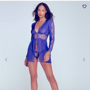 Agent Provocateur Willa Robe Gown blue silk lace mini dress M Lingerie runway